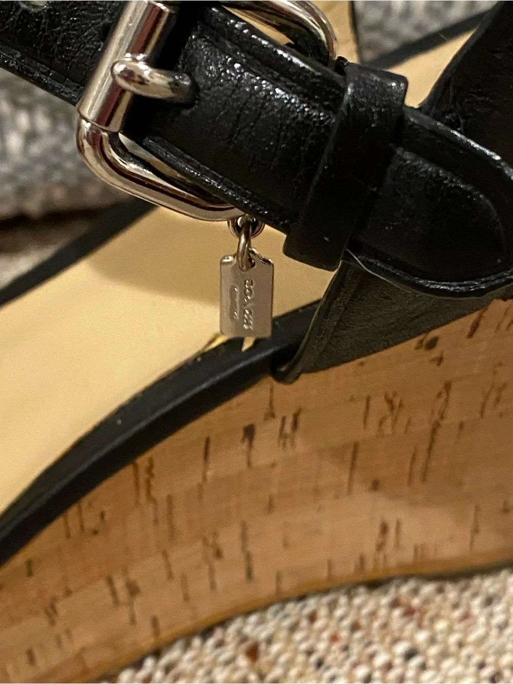 Coach Two-Tone Cork Wedge Sandals - Black & Brown